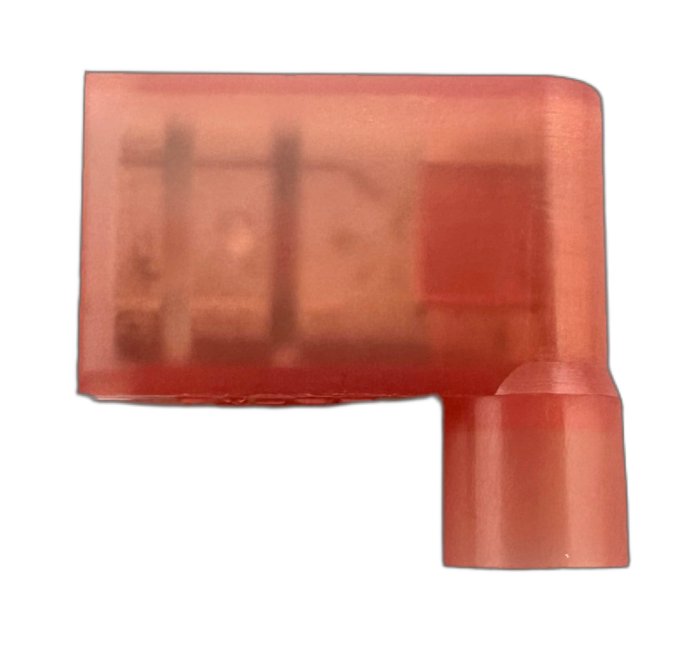 Fully Insulated Quick-Disconnect Terminals, Female, 90 Degree Flag, for 22-18 AWG, 0.250" Wide x 0.032" Thick straight view