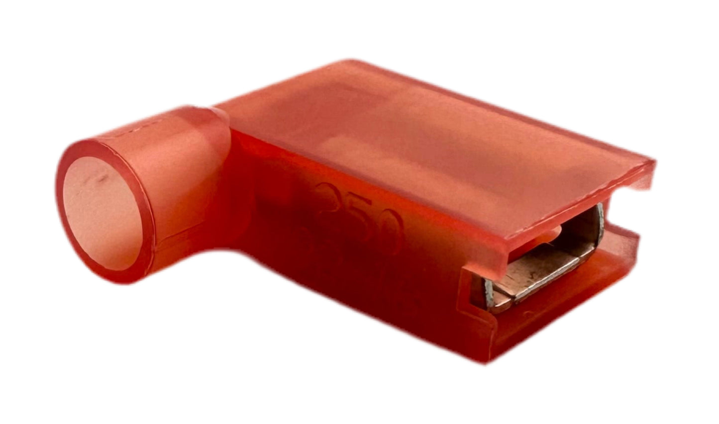 Fully Insulated Quick-Disconnect Terminals, Female, 90 Degree Flag, for 22-18 AWG, 0.250" Wide x 0.032" Thick