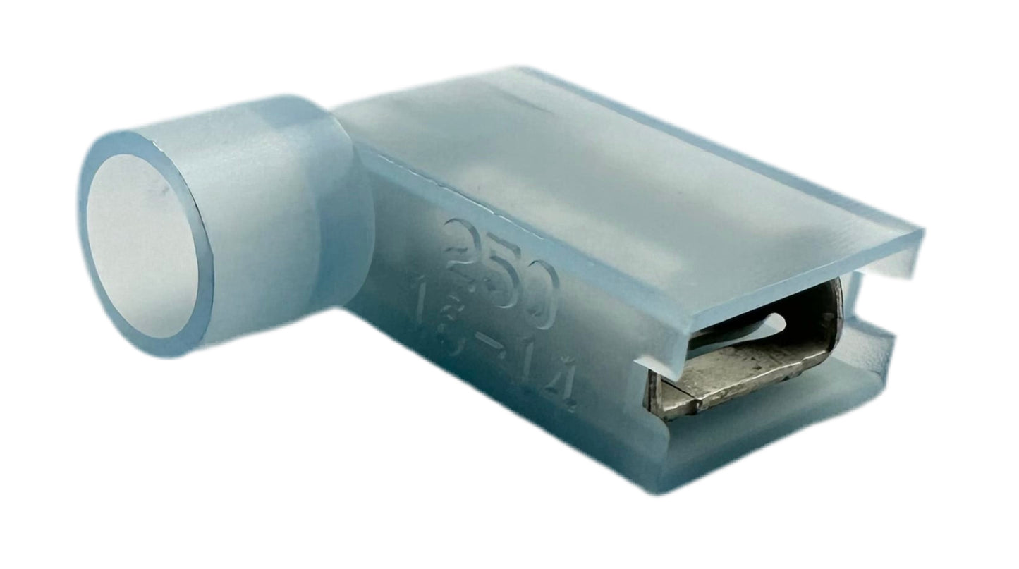 Fully Insulated Quick-Disconnect Terminals, Female, 90 Degree Flag, for 16-14 AWG, 0.250" Wide x 0.032" Thick
