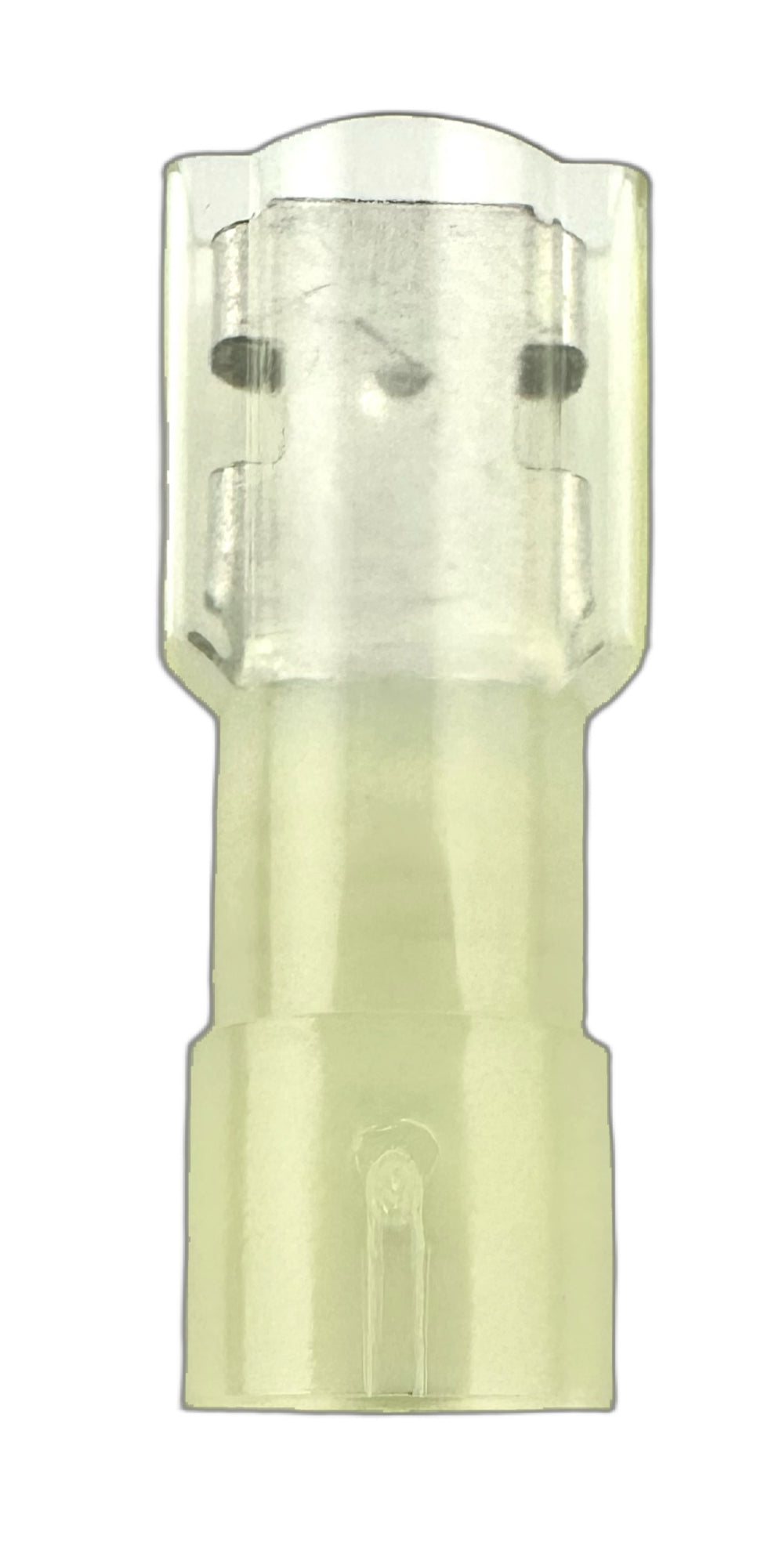 Fully Insulated Quick-Disconnect Terminals, Female, for 12-10 AWG, 0.250" Wide x 0.032" Thick straight view