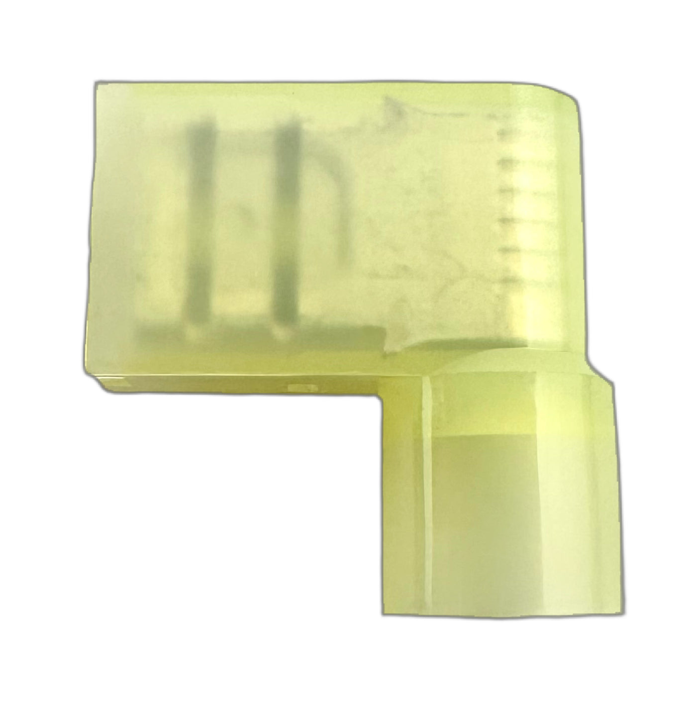 Fully Insulated Quick-Disconnect Terminals, Female, 90 Degree Flag, for 12-10 AWG, 0.250" Wide x 0.032" Thick straight view