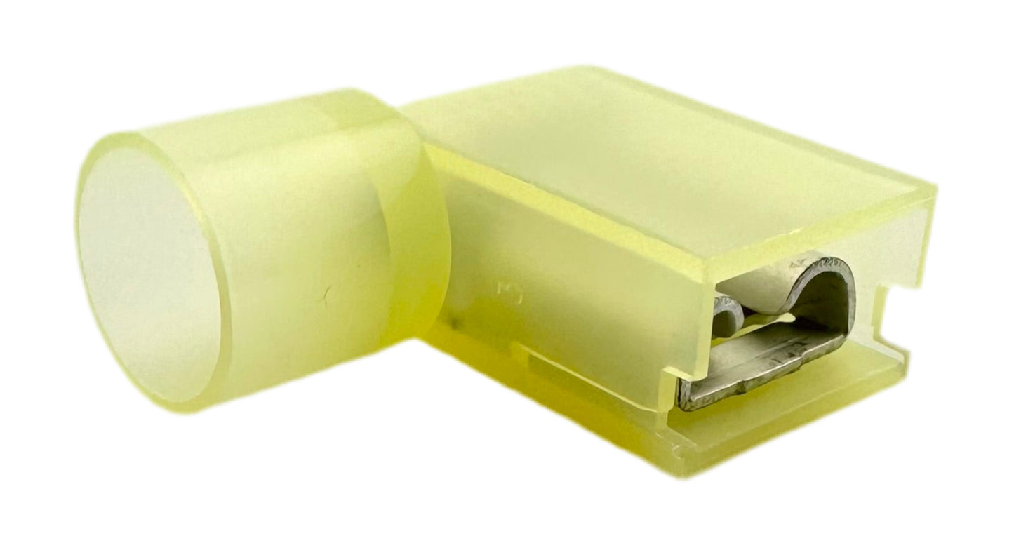 Fully Insulated Quick-Disconnect Terminals, Female, 90 Degree Flag, for 12-10 AWG, 0.250" Wide x 0.032" Thick