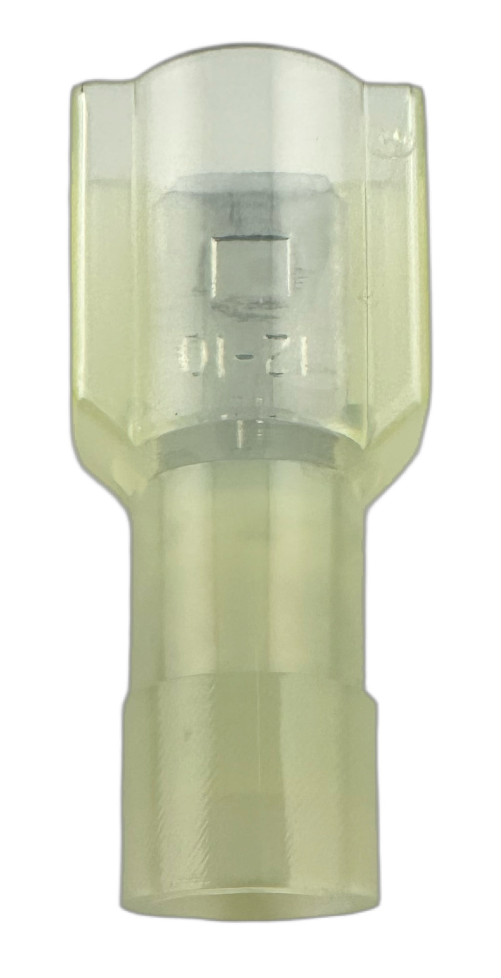 Fully Insulated Quick-Disconnect Terminals, Male, for 12-10 AWG, 0.250" Wide x 0.032" Thick straight view