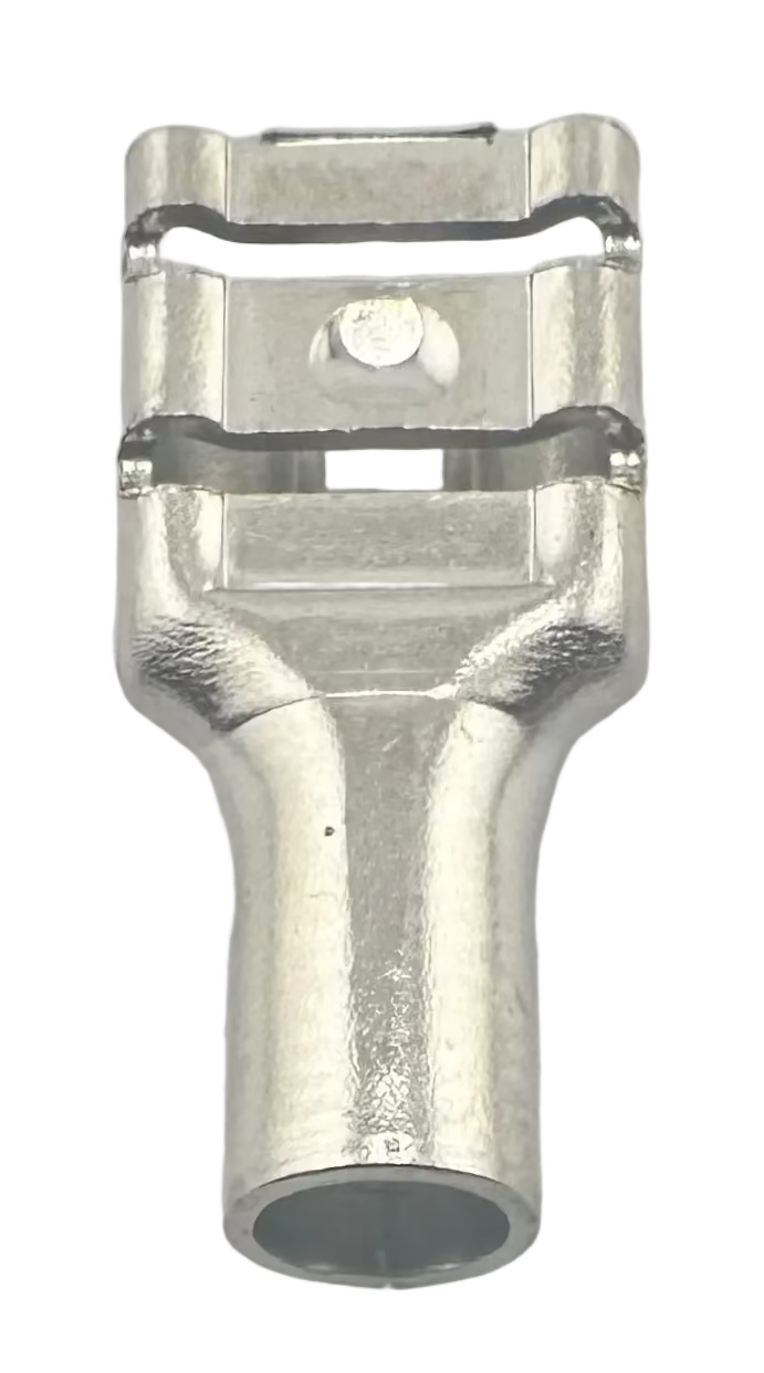 High Temperature Quick-Disconnect Terminals, female, for 12-10 AWG, 0.250" wide x 0.032" thick straight view