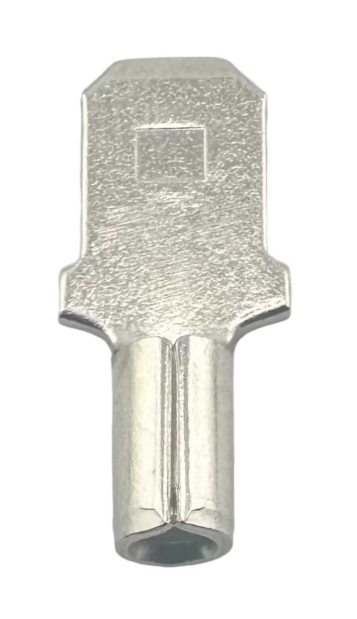 High Temperature Quick-Disconnect Terminals, male, for 16-14 AWG, 0.250" wide x 0.032" thick straight view