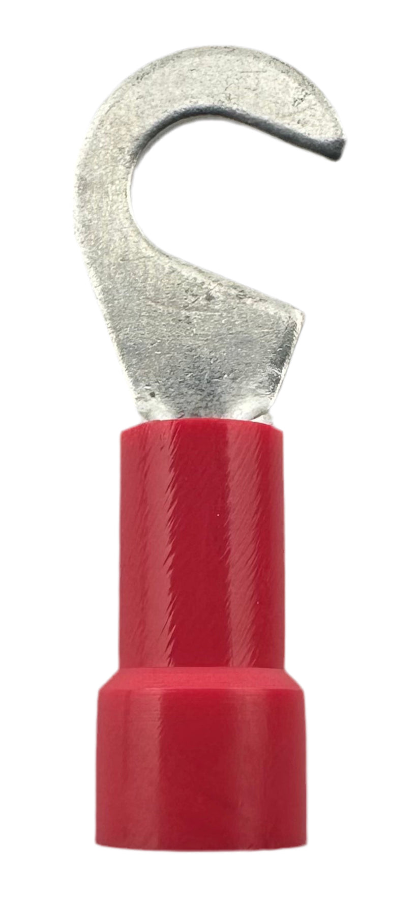 Insulated Hook Terminals, for 22-18 AWG and #8 screw, vinyl insulation straight view