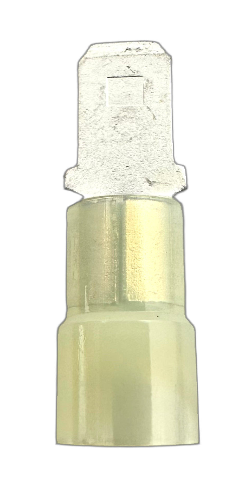 Insulated Quick-Disconnect Terminals, Male, for 12-10 AWG, 0.250" Wide x 0.032" Thick straight view