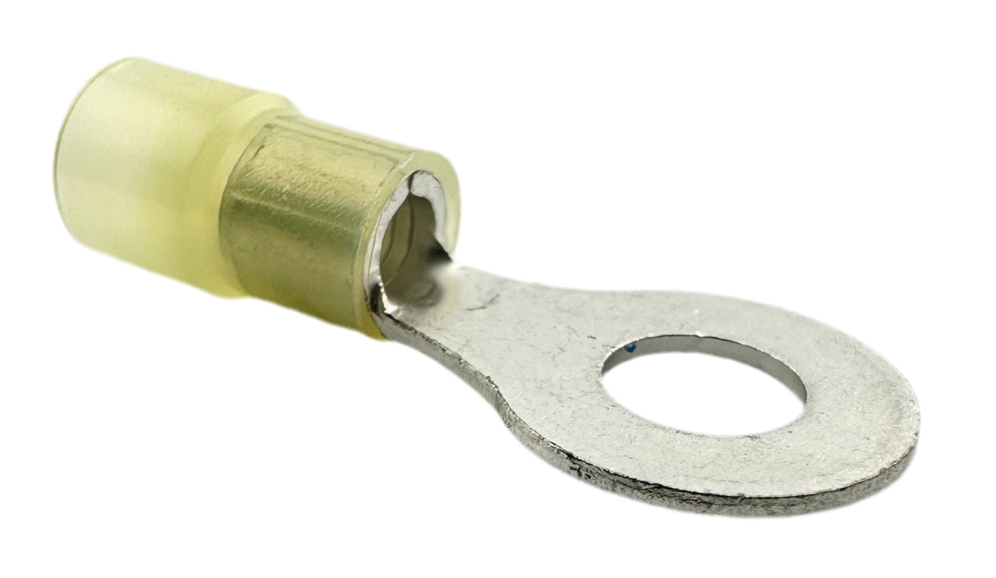 Insulated Ring Terminals, for 12-10 AWG and 1/4" screw, nylon insulation