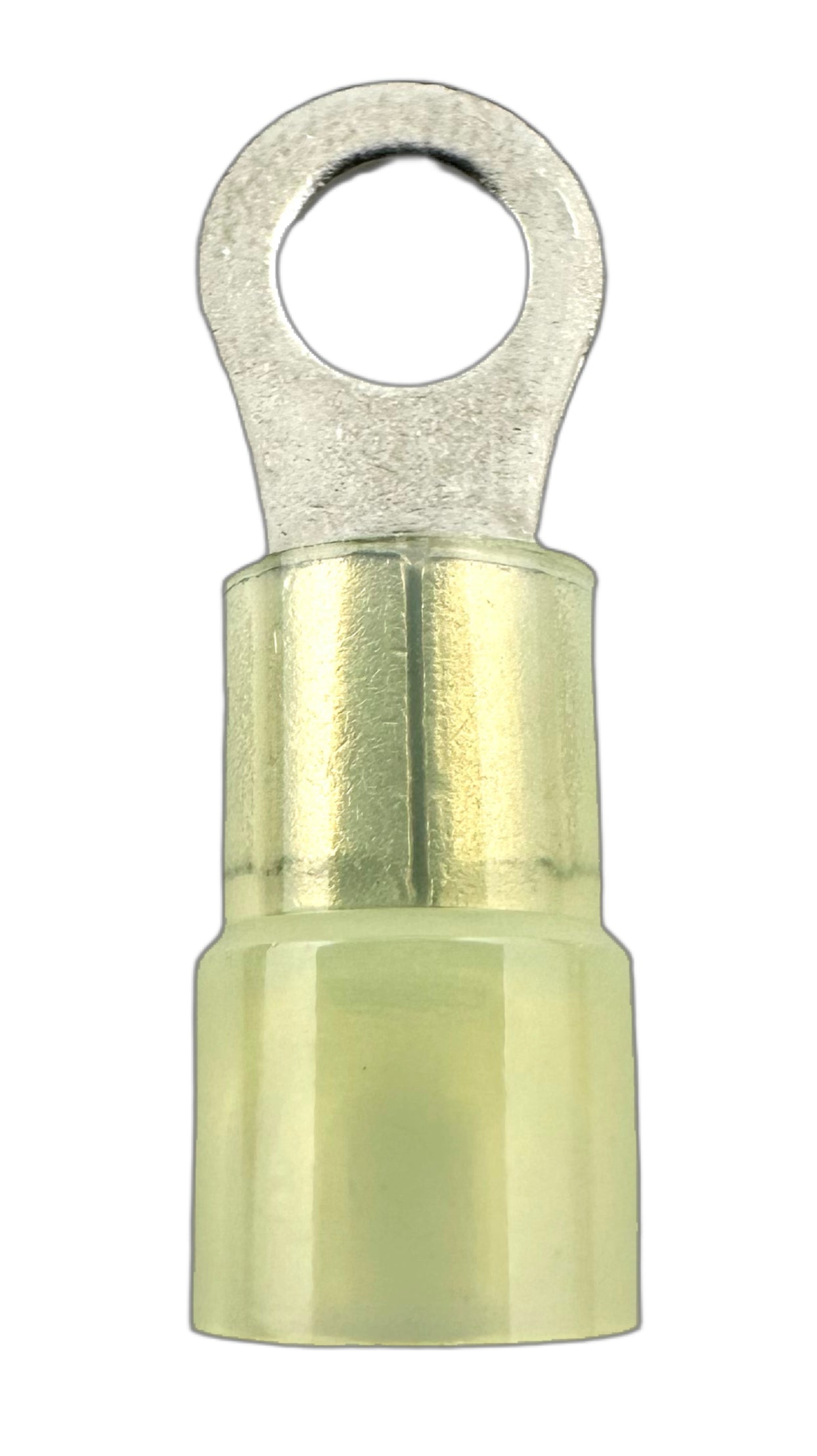 Insulated Ring Terminals, for 12-10 AWG and #10 screw, nylon insulation straight view