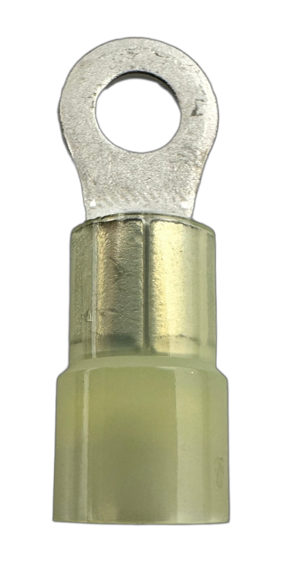 Insulated Ring Terminals, for 12-10 AWG and #8 screw, nylon insulation straight view