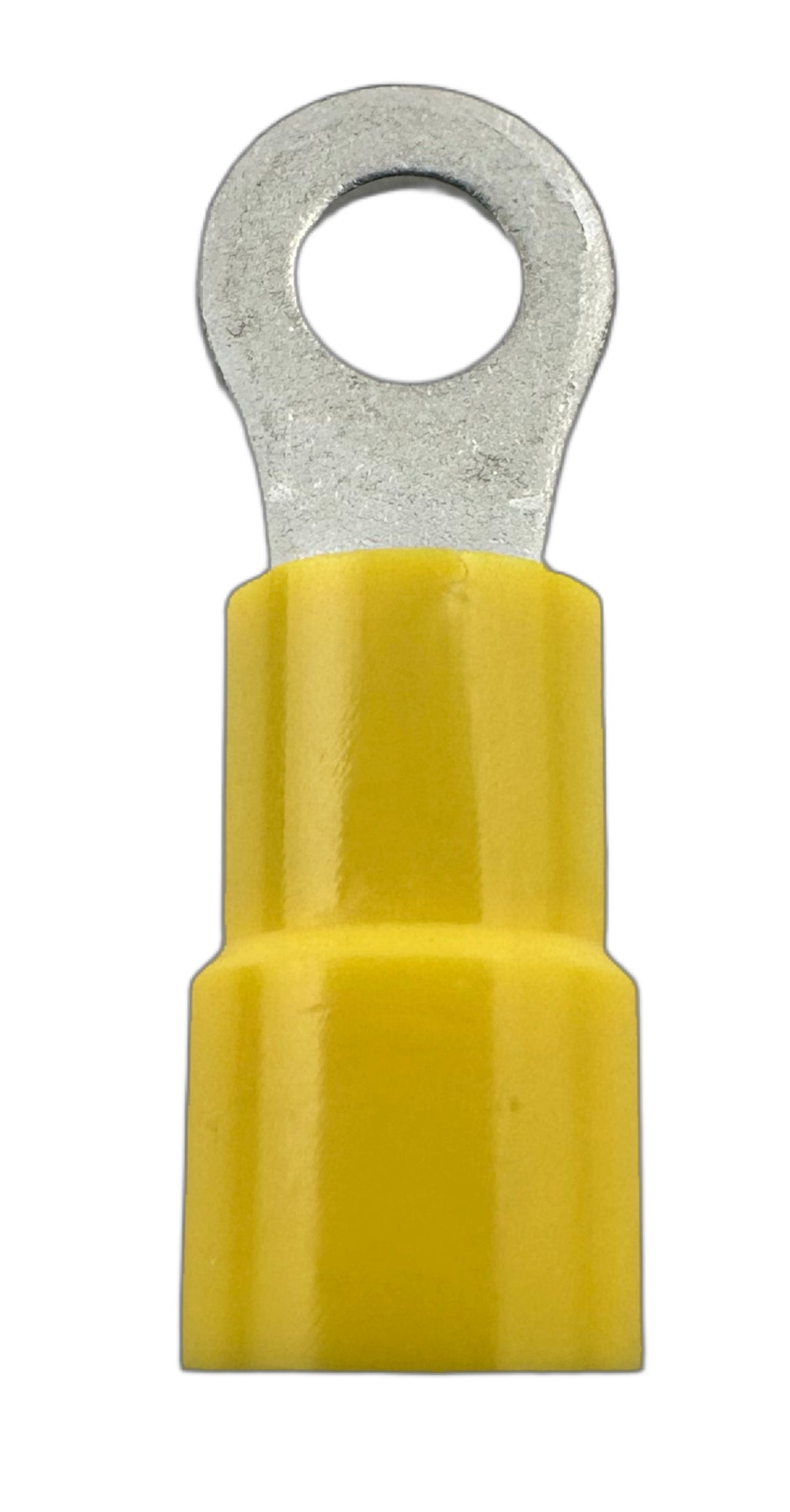 Insulated Ring Terminals, for 12-10 AWG and #8 screw, vinyl insulation straight view