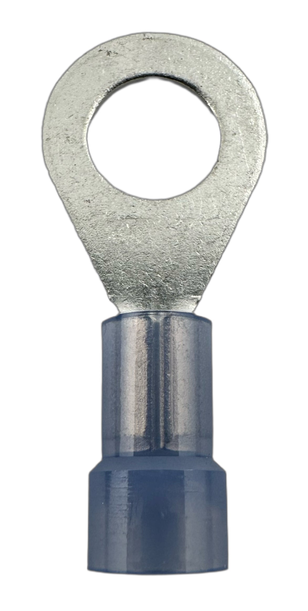 Insulated Ring Terminals, for 16-14 AWG and 1/4" screw, nylon insulation straight view
