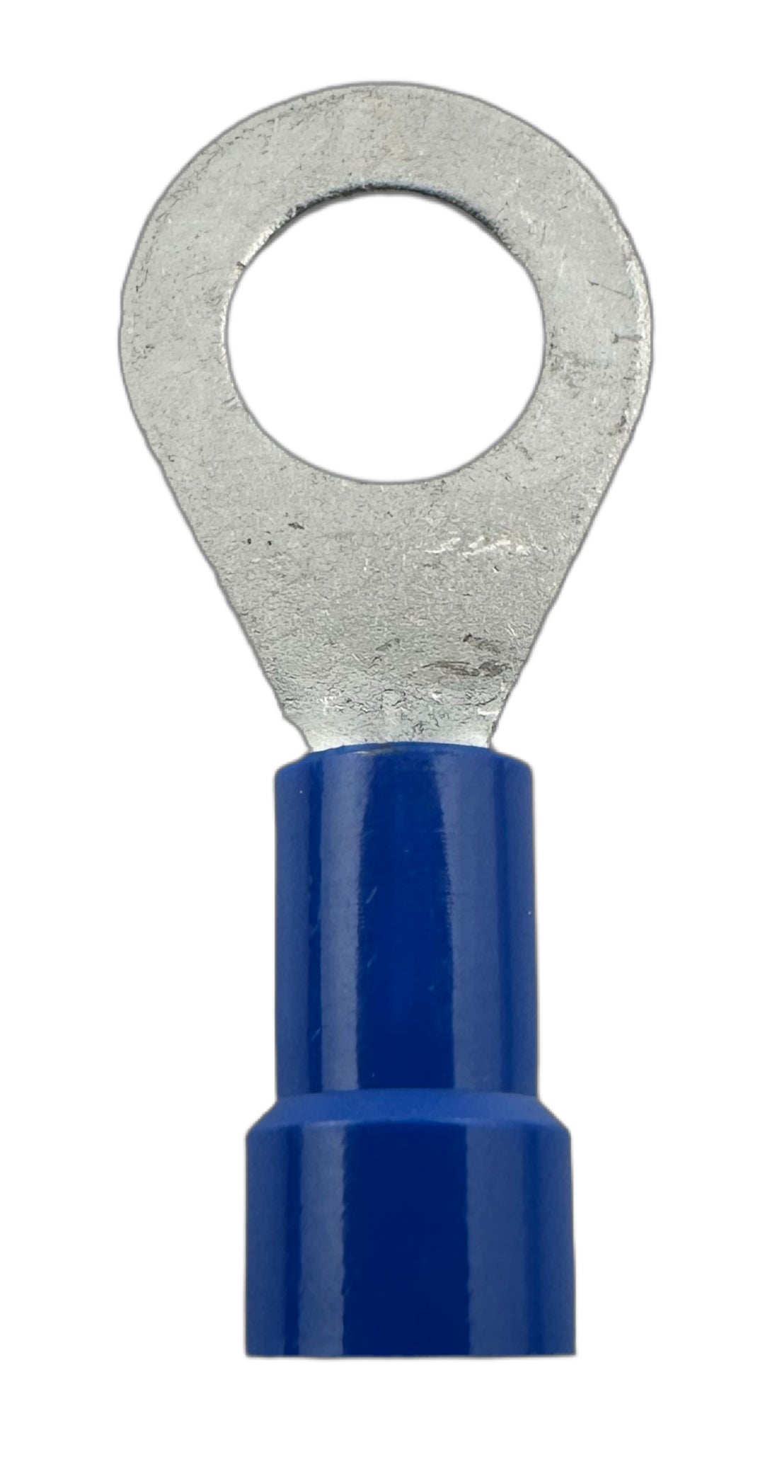 Insulated Ring Terminals, for 16-14 AWG and 1/4" screw, vinyl insulation straight view