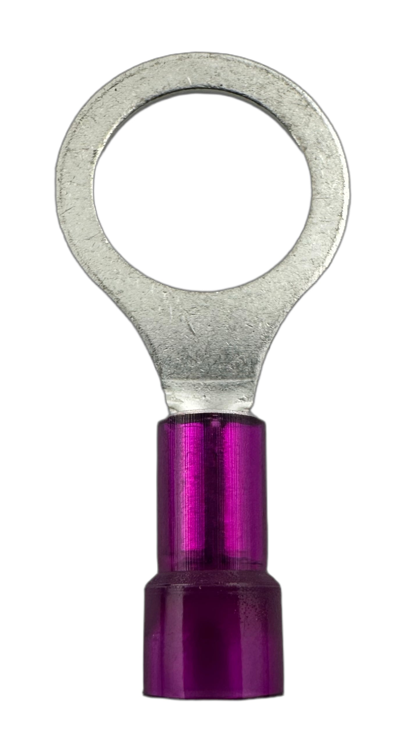 Insulated Ring Terminals, for 22-18 AWG and 3/8" screw, nylon insulation straight view