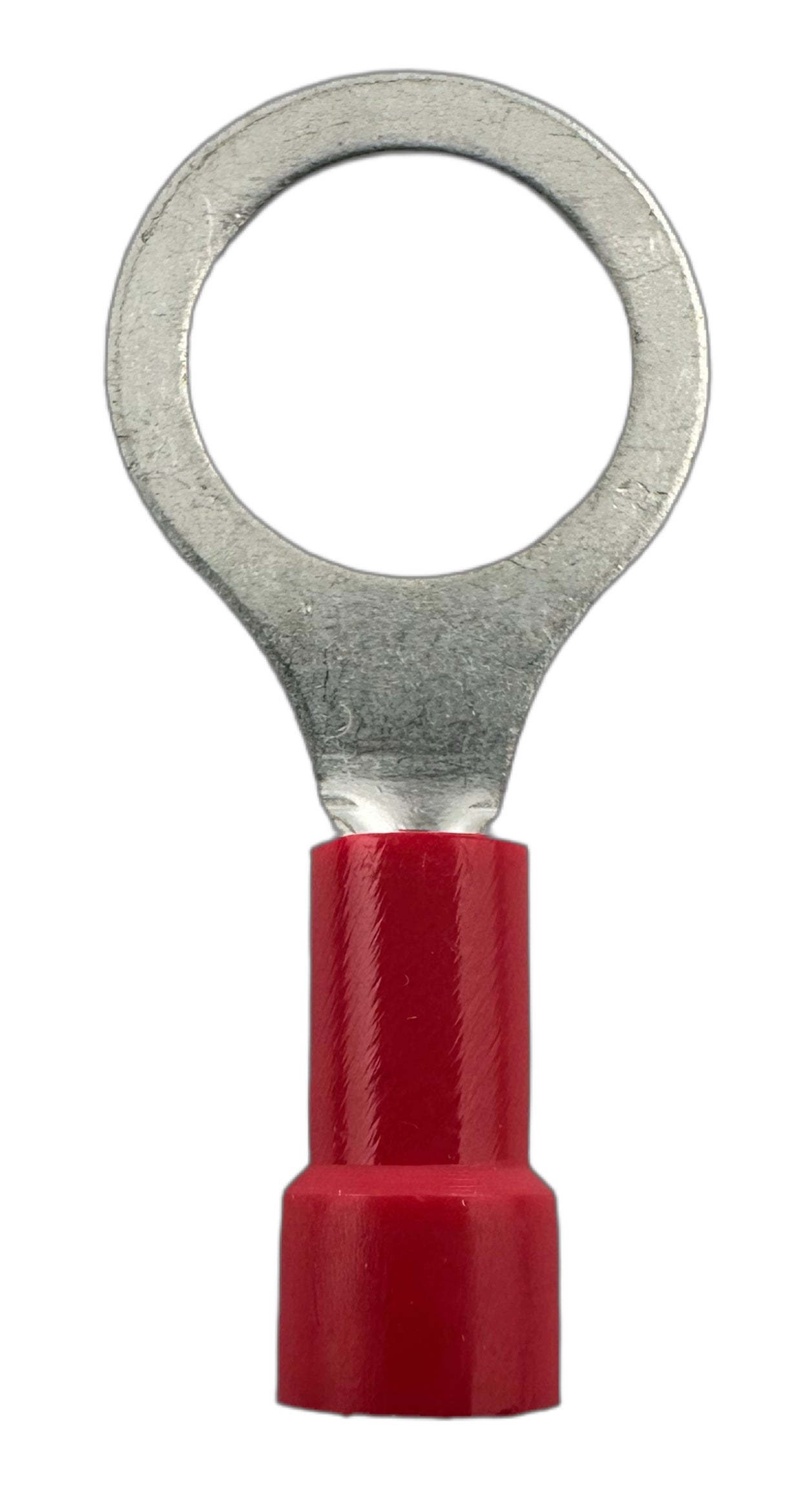 Insulated Ring Terminals, for 22-18 AWG and 3/8" screw, vinyl insulation straight view