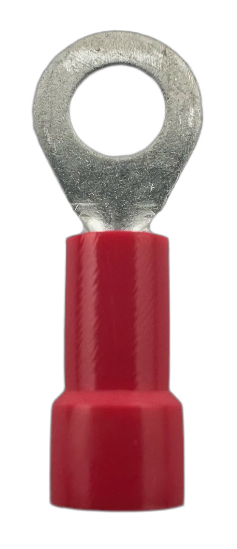 Insulated Ring Terminals, for 22-18 AWG and #8 screw, vinyl insulation straight view