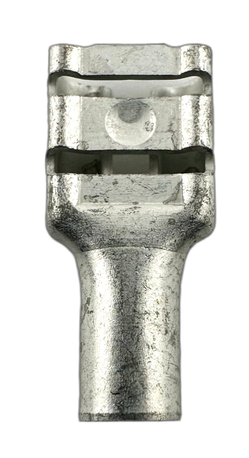 Noninsulated Quick-Disconnect Terminals, Female, for 12-10 AWG, 0.250" wide x 0.032" thick straight view