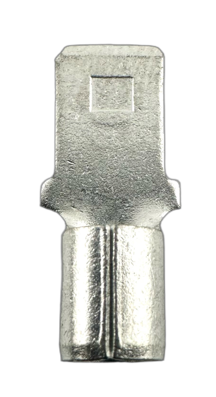 Noninsulated Quick-Disconnect Terminals, Male, for 12-10 AWG, 0.250" wide x 0.032" thick straight view
