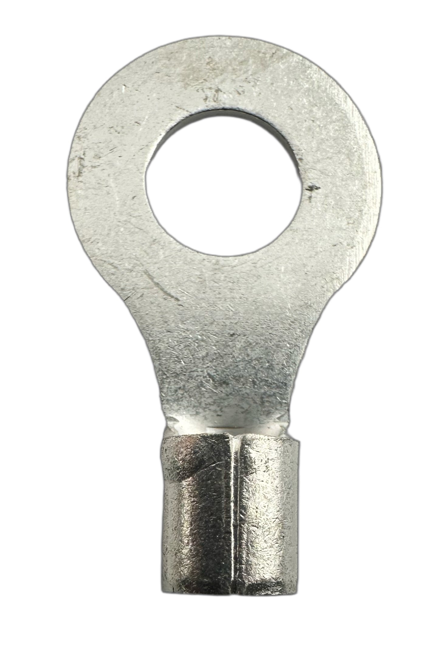 Noninsulated Ring Terminals, for 12-10 AWG and 1/4" screw straight view