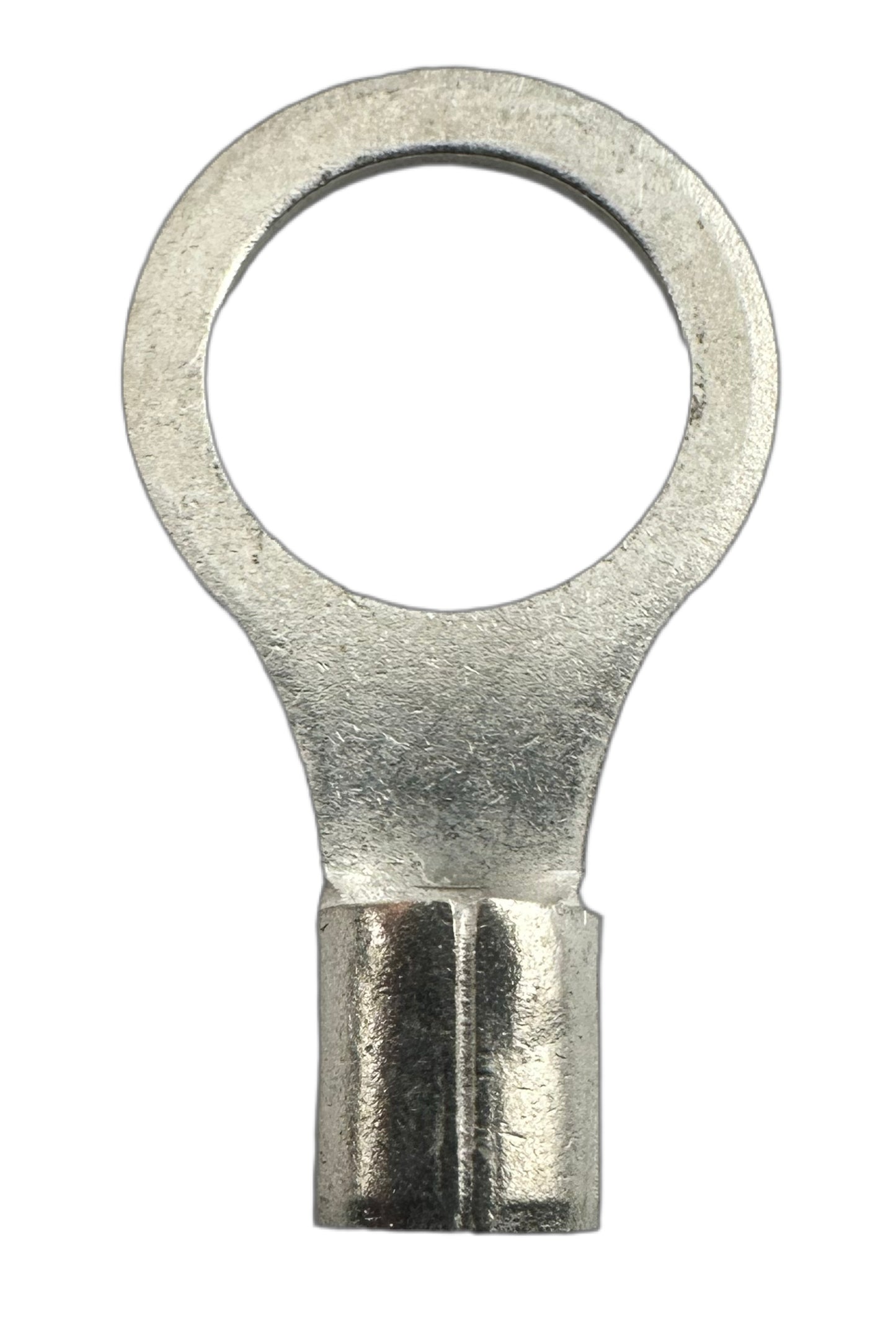 Noninsulated Ring Terminals, for 12-10 AWG and 3/8" screw straight view