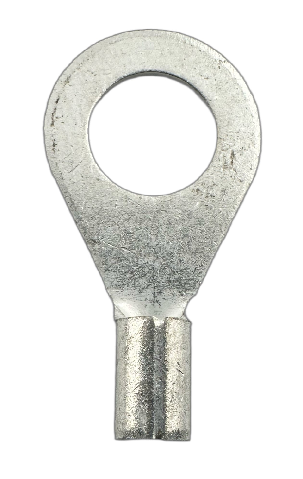Noninsulated Ring Terminals, for 16-14 AWG and 1/4" screw straight view