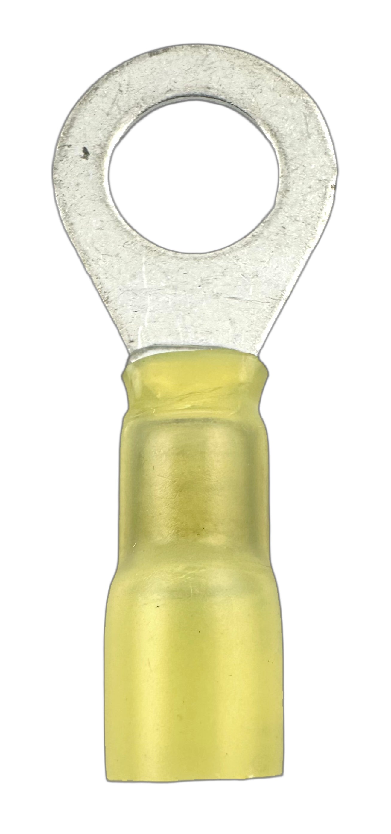 Solder-Loaded Heat-Shrink Ring Terminals, for 12-10 AWG and 3/8" screw straight view