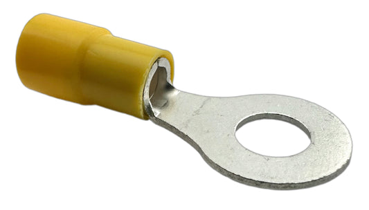 Insulated Ring Terminals, for 12-10 AWG and 1/4" screw, vinyl insulation