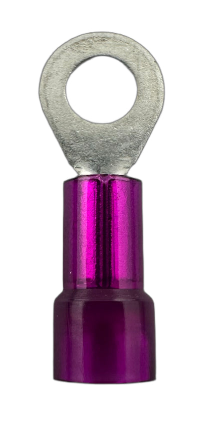 Insulated Ring Terminals, for 22-18 AWG and #8 screw, nylon insulation straight view