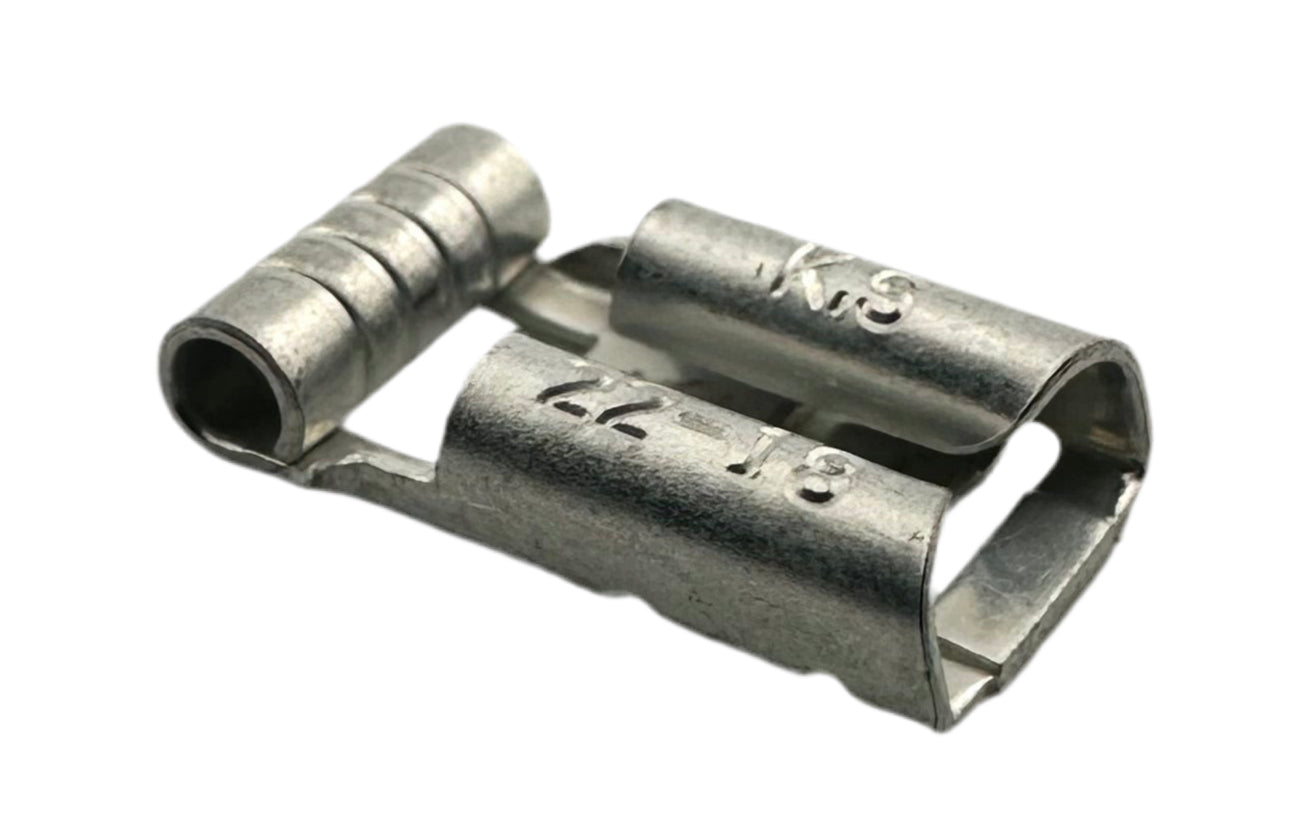 Noninsulated Quick-Disconnect Terminals, Female, 90 Degree Flag, for 22-18 AWG, 0.250" wide x 0.032" thick