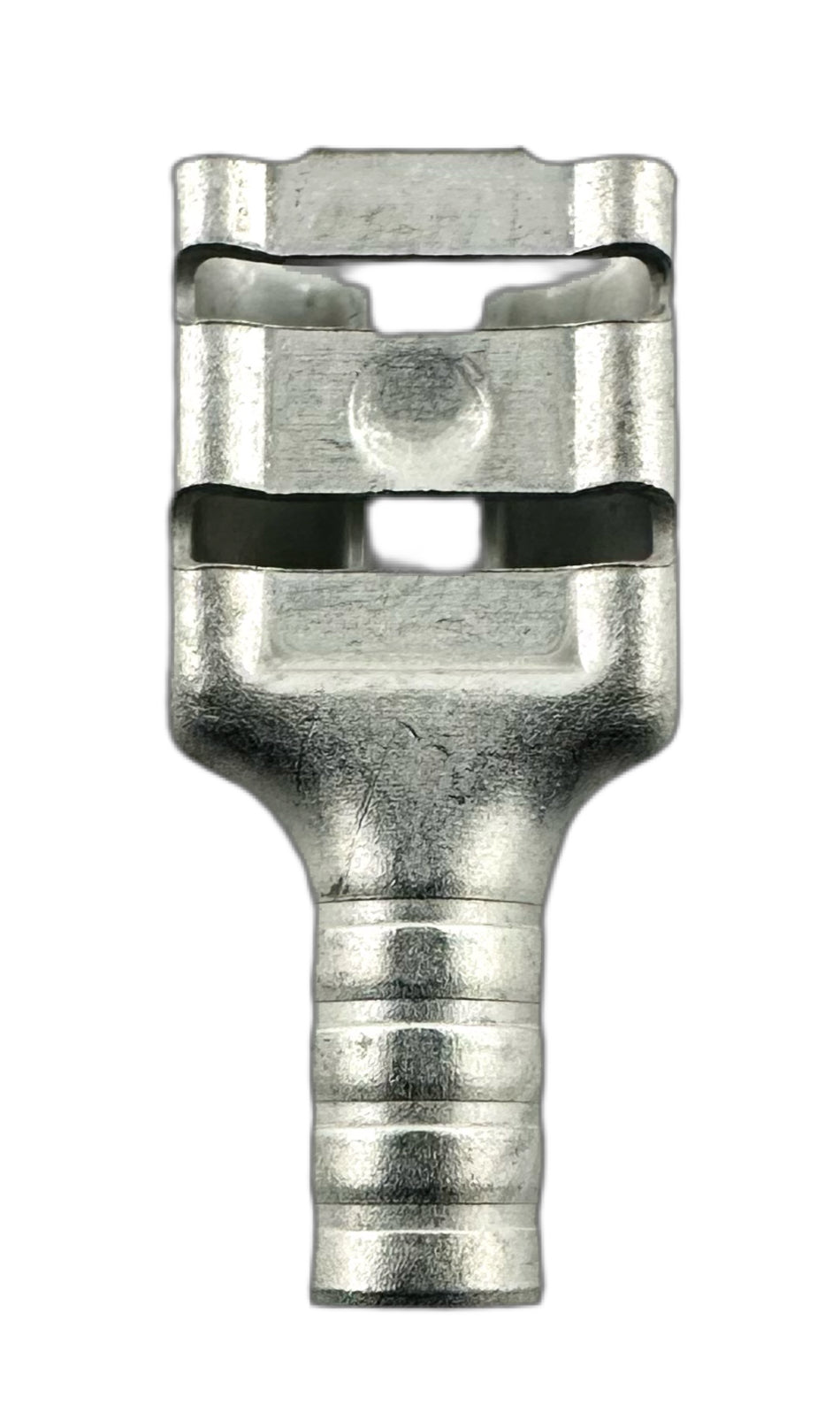Noninsulated Quick-Disconnect Terminals, Female, for 16-14 AWG, 0.250" wide x 0.032" thick straight view