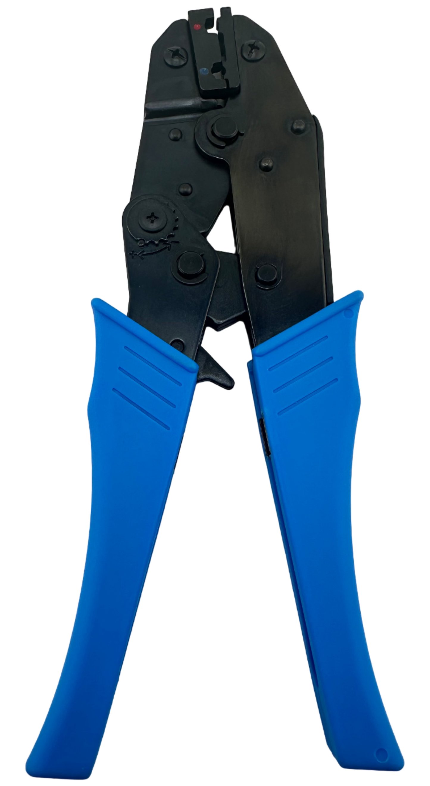 Ratchet Crimper for 22-14 AWG Insulated 90 Degree Flag Terminals straight view